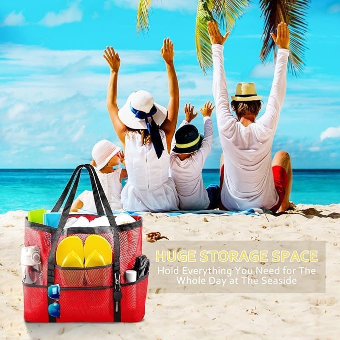 SRISE Mesh Beach Bag - Large Beach Tote Bag for Family Beach Bag for Toys & Vacation Essentials - Image 6