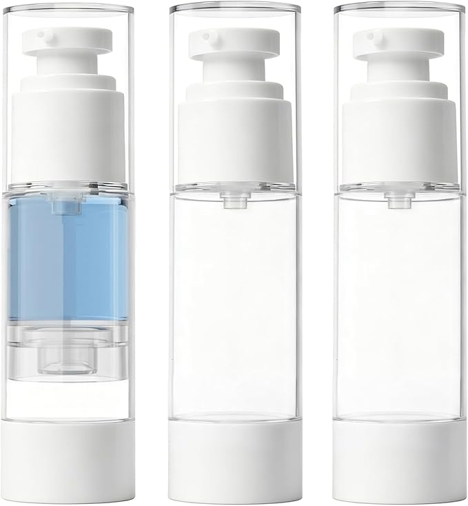 Clear Airless Pump Bottles, Vacuum Travel Cosmetic Containers | 1OZ/30ML 3Pack Lotion Dispenser Pump Bottles; For Cream, Foundation & Skincare Cosmetics; With Labels & Wooden Sticks by GIVITASOT