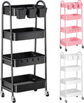 Black 4 Tier Rolling Cart Metal with Lockable Wheels, Four Tiered,38in Tall | Storage Rolling Cart on Wheels, Heavy Duty Utility Organizer Carts for Laundry, Kitchen, Dorm, Craft, Art, Snack, Mesh Basket by Recximi