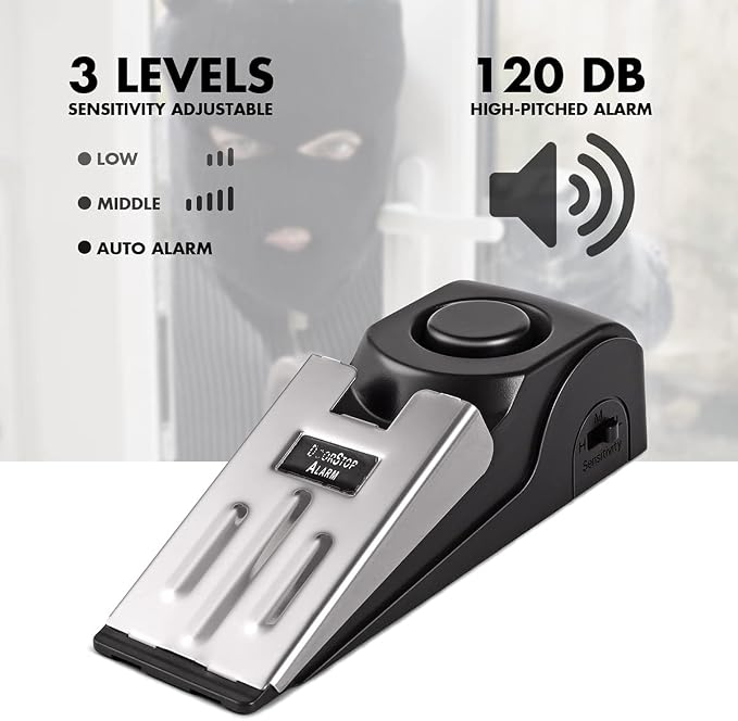 Door Stop Alarm, Door Stopper Security for Home Travel Apartment with 120DB Siren Portable Safety Tool 2 Pack - Image 3