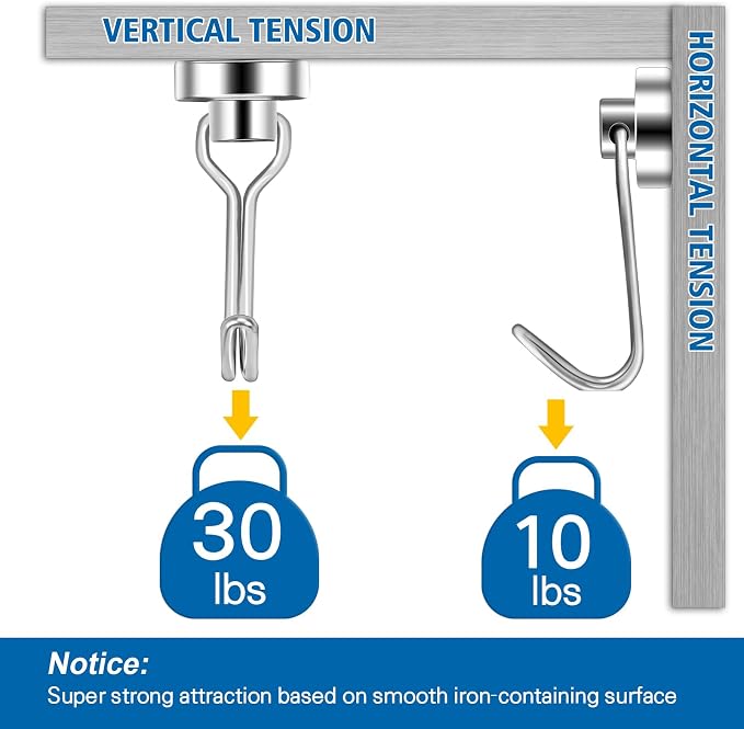 Swivel Swing Magnetic Hooks,12PCS 30lbs Refrigerator Magnet Hooks | Heavy Duty Strong Magnets Refrigerator Fridge Hanging for Classroom Beach Vacation Kitchen Grills Home - Image 3