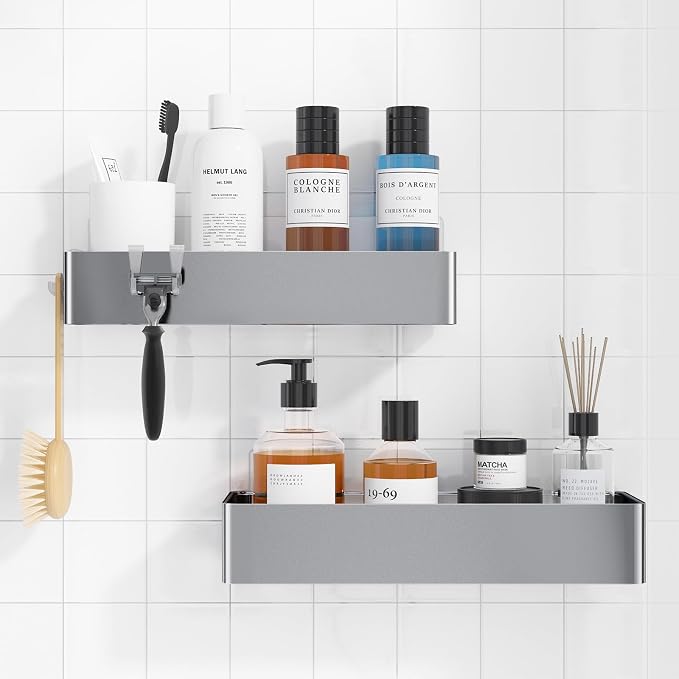 Kitsure Shower Caddy Adhesive, Stylish Shower Organizer, Large, Silver Grey | 2 Pack Shower Shelf for Inside Shower, 100% Rustproof Metal Shelves, No-Drill Bathroom Organizers and Storage by Kitsure