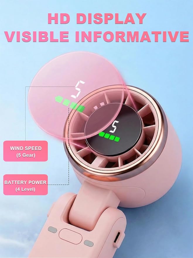 Portable Handheld Turbo Fan, 5 Gear Wind, Battery Operated, Up to 13 Working Hours Rechargeable Fan, 3 IN 1 Hand Fans with Air Turbo Tech Cooling Fan for for Travel, Beach, Outdoor - Pink - Image 8