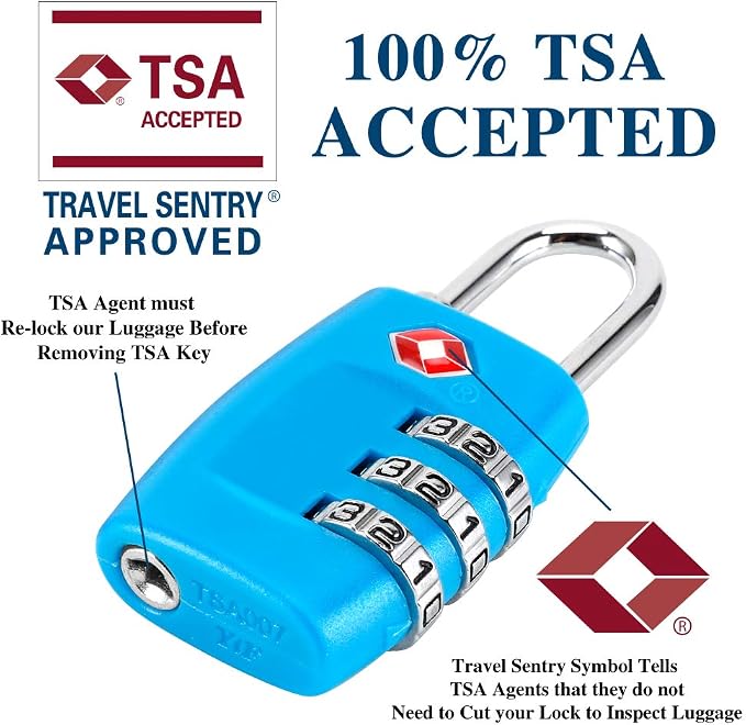 TSA Luggage Locks (4Pack) - 3 Digit Combination Padlocks - Approved Travel Lock for Suitcases & Baggage (Blue) - Image 3
