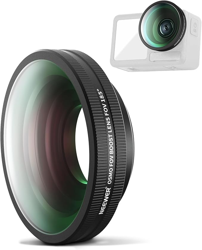 NEEWER OSMO Action FOV Boost Lens, 185° FOV Wide Angle Lens Compatible with DJI OSMO Action 4/5 Pro Accessories, Threaded Attachment Coated Action Camera Lens, FL-B30 by Neewer