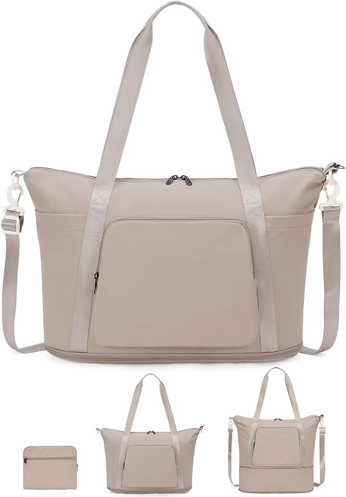 WANDF Foldable Expandable Personal Item Travel Bag for Women Carry On | 18x14x8 inches, Frontier Airline Underseat Fit, Weekend Getaways by WANDF