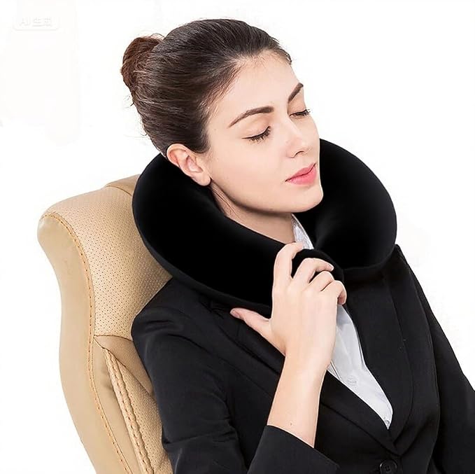 Travel Neck Pillow - 100% Memory Foam Support Pillow for Aiplanes Cars Home Use Office USC and Provides Neck Support (Black) - Image 3