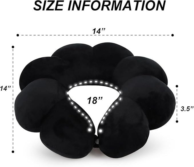 Sexysamba Flower Travel Neck Pillows for Airplanes Breathable Cotton U-Shaped Neck Pillow for Kids & Adults Head Neck Chin Support Rest Pillow for Traveling,Car,Train,Bus,Recline,Home,Office,Black - Image 2