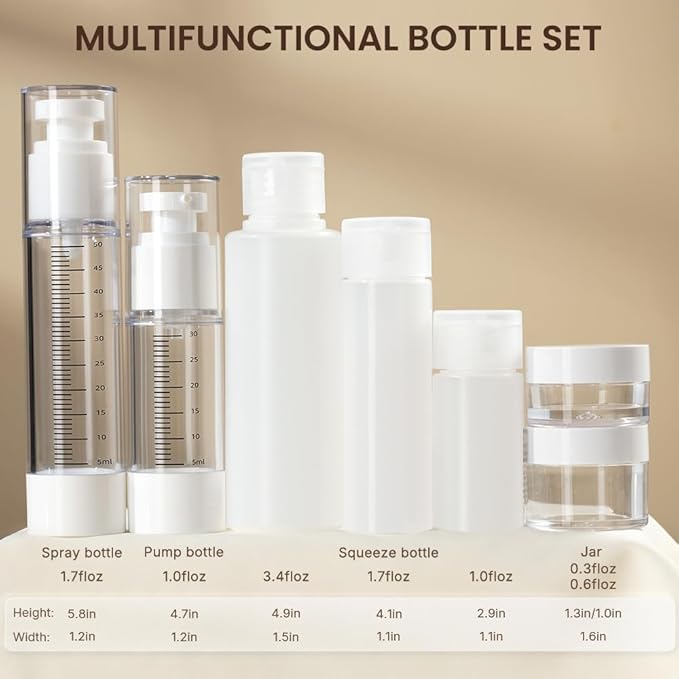 Travel Bottles Kits for Toiletries, TSA Approved Container 7 Pcs | Graduated Vaccumn, Leak-Proof, Squeezable, Refillable, Sets with Labels, For Toiletries - Image 3