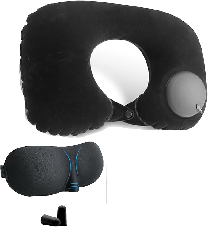 Portable Ultimate Comfort Set for Plane Sleep Kit at Plane Inflatable Travel Pillows Foot Rest Hammock Eye Mask Ear Plugs for Airplane Essentials for Seat Airplane Gadgets for Sleep Comfort (3B) by CryhandCrystalHandmadeSTU