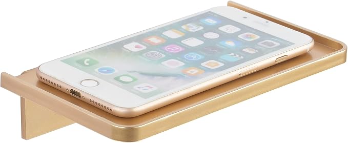 Stick-on Wall Shelf - Small Wall Mounted Adhesive Clear Acrylic Shelf Phone Holder Shelves Wipes Rack for Bathroom,Kitchen,Toilet,Office - Gold by MATIMASU