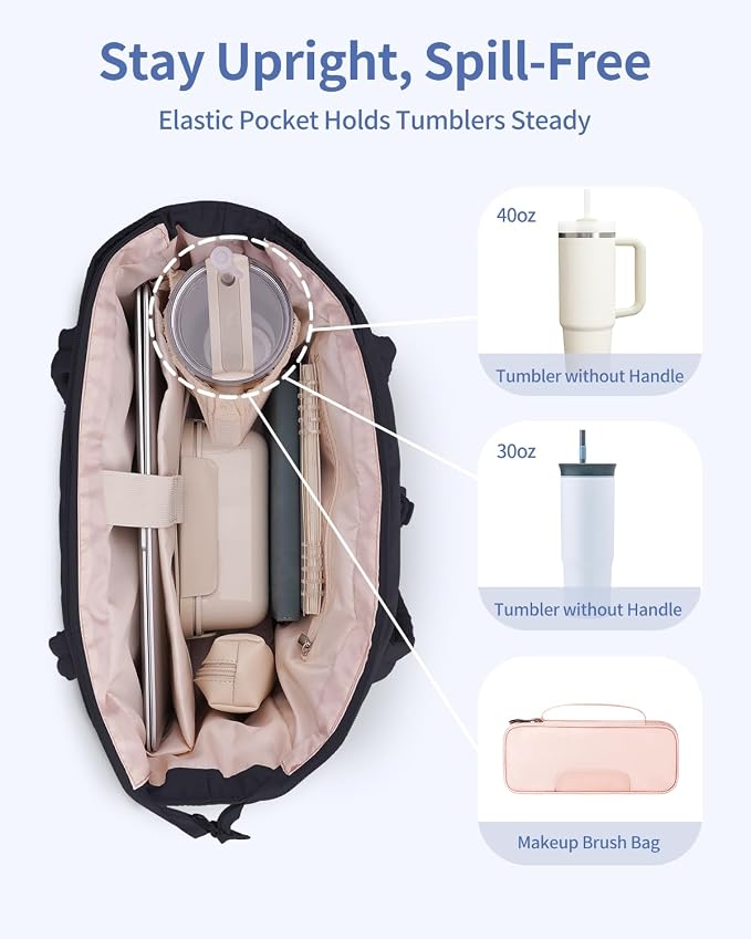 Wandering Nature Travel Tote Bag for Women with Expandable Bottom & Laundry Bag, Fits 40oz Tumbler for Carry-On Work Gym - Image 5
