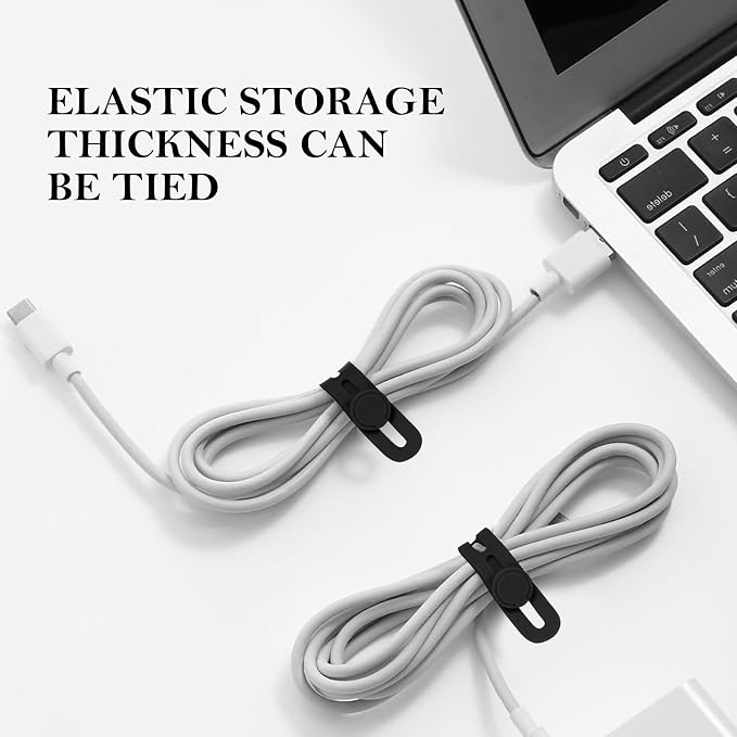 Donruby 30Pcs Silicone Cable Ties - Reusable & Washable with Adjustable Locking Buckles, High Elasticity Cable Management Straps for Home, Office, School, Travel Essential Cord Organizer (Black) - Image 6