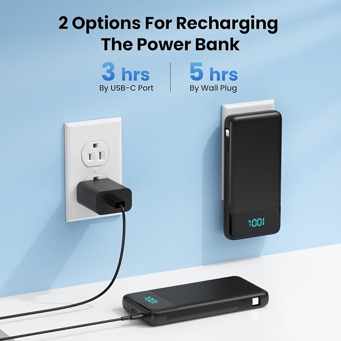 Portable Charger for iPhone,13800mAh Slim Power Bank with Built-in Cables & AC Wall Plug,All in One 4 Outputs USB C Fast Charging Battery Pack Powerbank for iPhone 17/16/15/14,Android,Travel Essential - Image 5