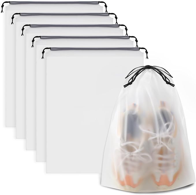 Clear Shoe Bags for Travel 5 PCS, Drawstring Travel Shoe Bags for Packing | 15.7" x 11.8" Waterproof Dustproof Portable Travel Shoe Storage Bag for Men and Women by COIDEA