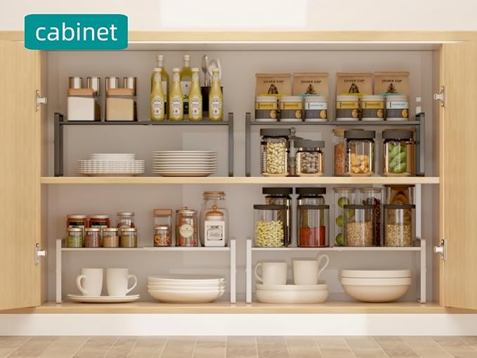 Expandable Cabinet Shelf Organizer Riser for Kitchen Pantry Cupboard Under Sink Countertop,Kitchen Cabinet Shelf 8.3’’D * 12.2-23.6’’W * 10.4’’H - Image 3