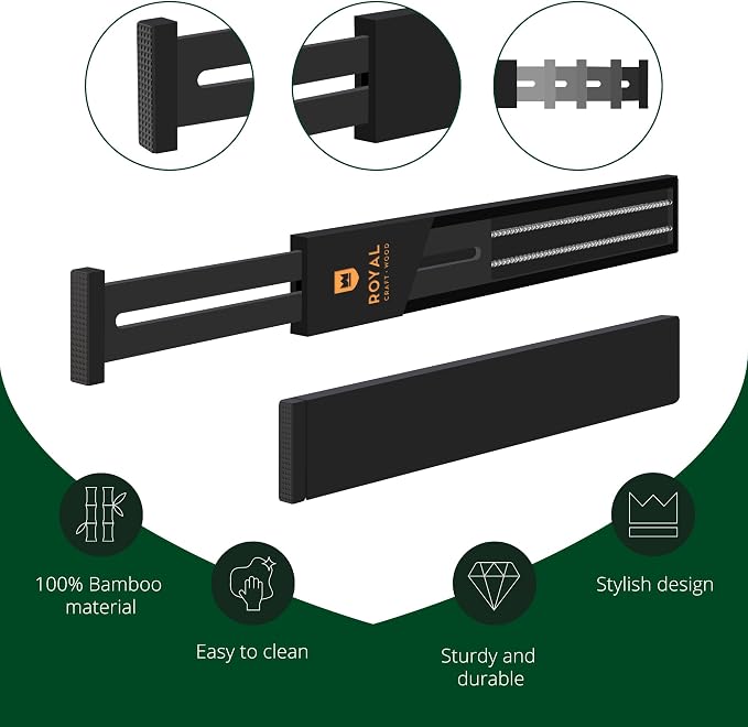 Bamboo Drawer Dividers Organizers, Adjustable Drawer Separator Splitters, 17–22 Inches Expandable Drawer Divider Organizer for Large Utensils, Kitchen, Bedroom, Dresser & Office Drawers 4-Pack, Black - Image 4