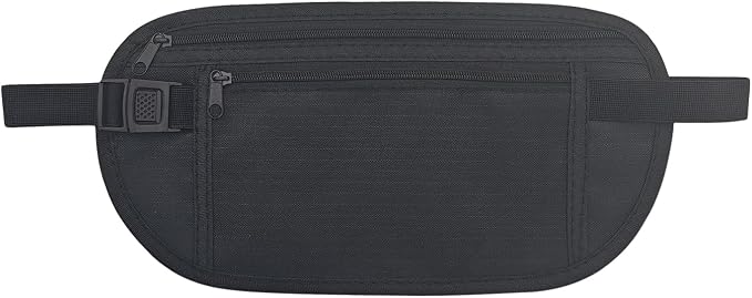 Money Belt Anti-theft Waist Pack Nylon Fanny Pack Hidden Under Clothes Passport Holder Travel Wallet with Adjustable Buckle for Travel, Running, Hiking, Cycling (Black) by Unknown