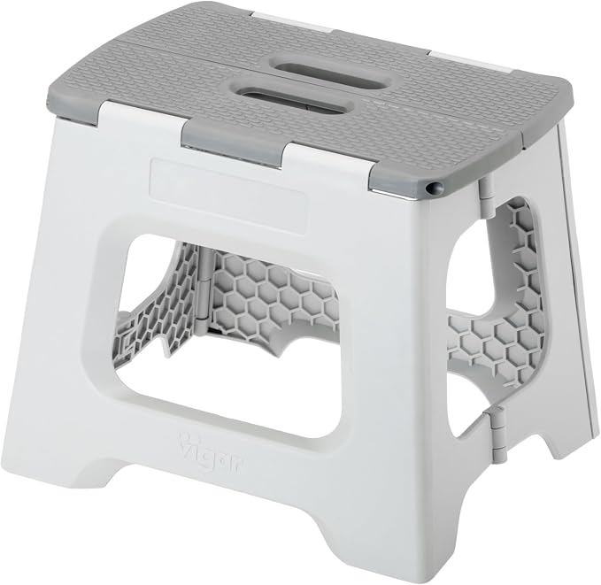 Vigar Compact Foldable Step Stool, 10-1/2-Inch, Gray | For Adults Up to 330 Pound, Lightweight, Non-Slip Folding Design, Compact Step Stool, Space-Saving Household Use by VIGAR