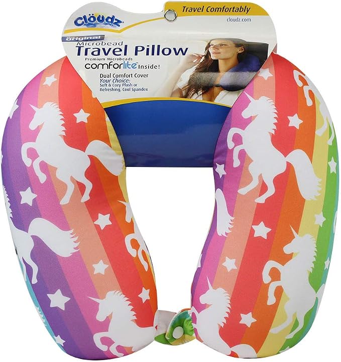 Patterned Microbead Airplane Travel Neck Pillow. Customize Your Comfort and Support While Traveling on a Plane, Car, Bus or Train! - Unicorn by Cl%C3%B6udz