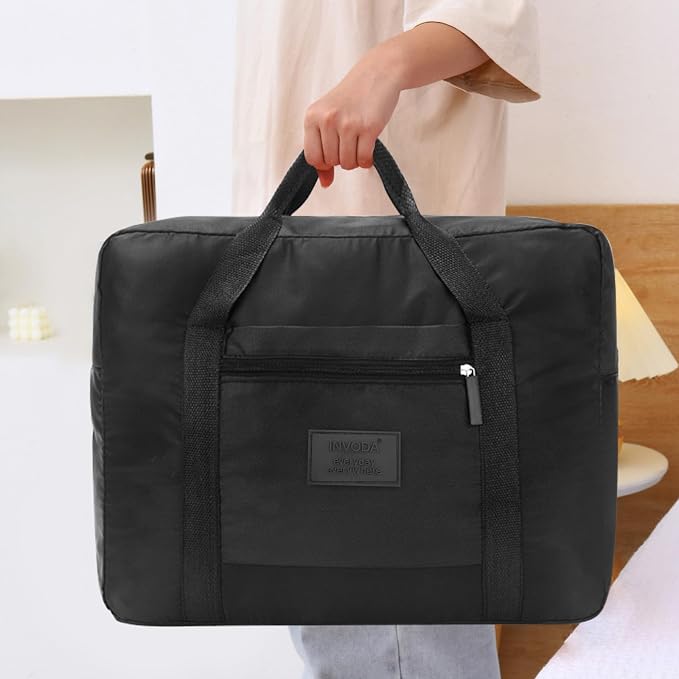 Travel Duffel Bag Carry on Luggage Bag Foldable Travel Tote Bag Waterproof Sports Gym Lightweight Large Weekender Overnight Bag for Women and Men (Black+Blue) - Image 9