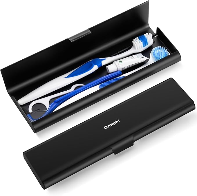 Wider Aluminum Toothbrush Travel Case, Portable Travel Toothbrush Holder, Durable Manual Toothbrush Box Container for Traveling, Bathroom, Camping, Business Trip, Black by Oralphi