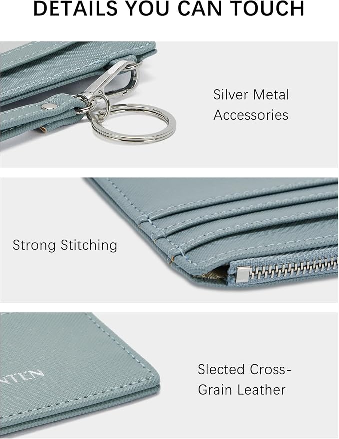 BOSTANTEN Small Wallet For Women RFID Leather Credit Card Holder Slim Wristlet Keychain Wallet With Zipper Pocket | Slim, Wristlet, Zipper Coin Pocket, Pocket-Friendly, Vegan Leather, Minimalist, Gifts, Blue - Image 3