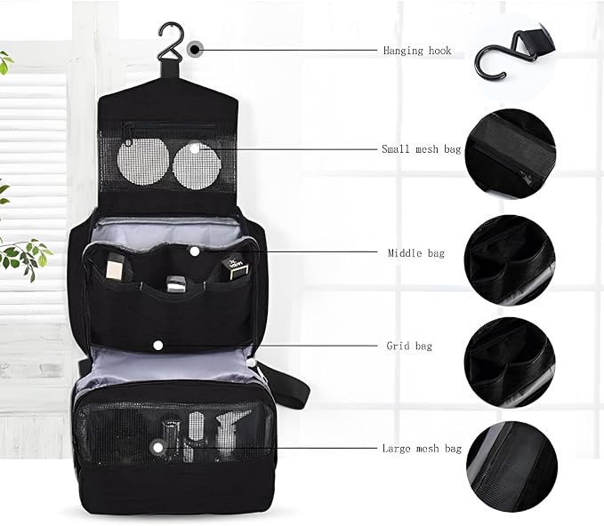 Travel toilet bag is used to store toiletries, Suitable for short-term travel use hanging toilet bag (Black) - Image 3