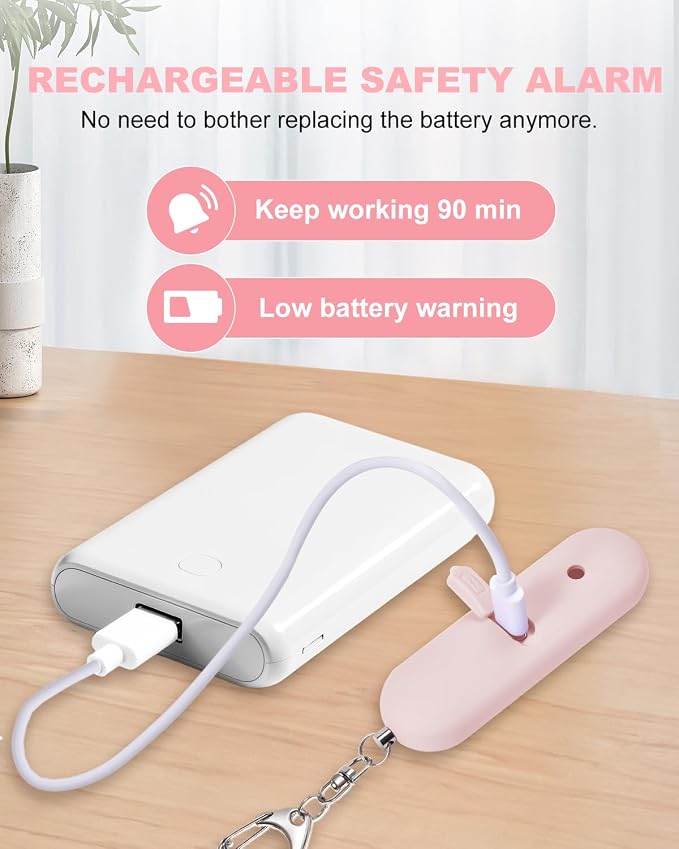 Personal Safety Alarm for Women - Waterproof Rechargeable Security Alarm - 140dB Extra Loud Siren with SOS Strobe Light - Self Defense Keychain for Women Girls Teens Seniors(Pink) - Image 4