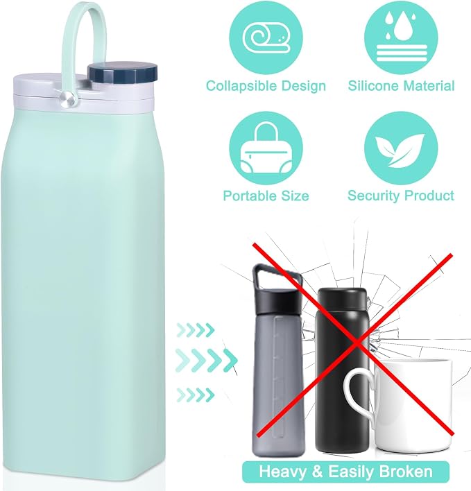 Collapsible Water Bottle,Reusable Foldable BPA Free Silicone Water Bottle,Portable Leakproof Sport Water Bottle for Running Traveling Hiking Camping Lightweight Durable 20 oz (Blue) - Image 5