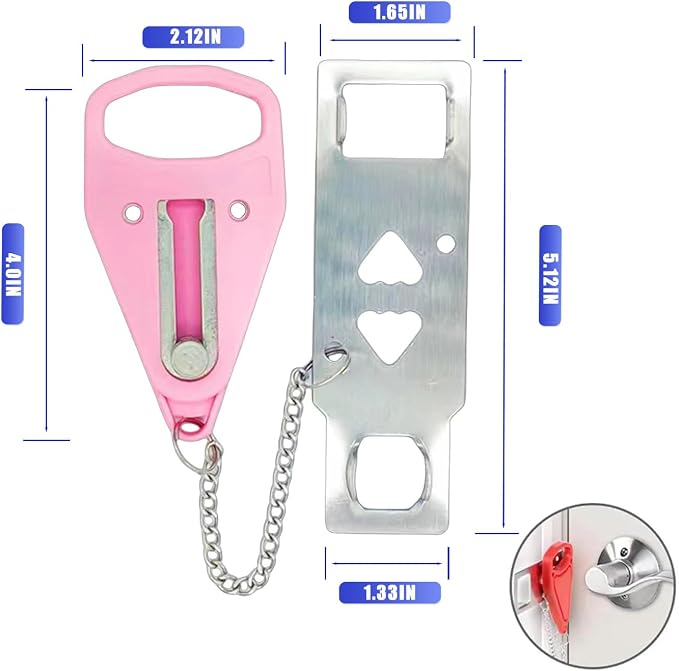 Portable Door Lock, Extra Lock for Additional Privacy and Safety in Apartment Home, Protect Family Security and Prevent Unauthorized Entry in Traveling, Home, Bedroom, Hotel, Apartment. (Pink) - Image 2