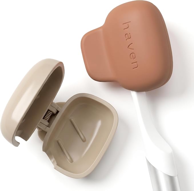 Haven Toothbrush Cover - Fits Electronic and Manual Toothbrushes - Toothbrush Case Holder for Travel - Set of Two Tooth Brush Cap Protectors (Sand & Terra) by Haven