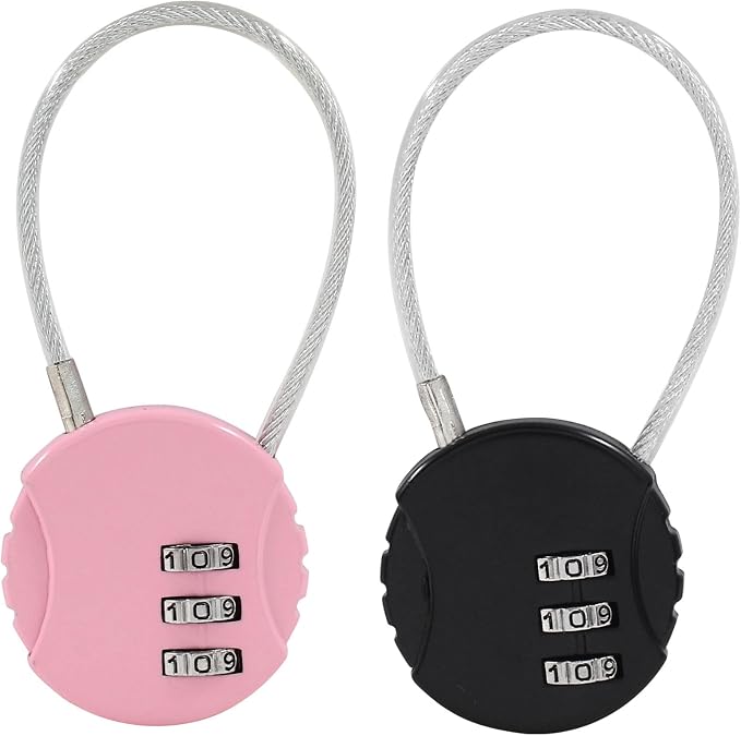 Waziaqoc 2 Pcs Wire Rope Lock, Mini Combination Lock, Pink, Black | Wire Rope Padlock, For Luggage, For Gym Locker, For Jewelry Box, For Backpack - Image 5