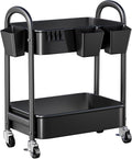 2 Tier Rolling Cart Metal on Wheels,Two Tiered Short Side Table with Wheels | Heavy Duty Under Desk Mobile Shelf Trolley, Small Utility Storage Carts Organizer for Craft, Art, Office,Kitchen,Black Basket by Recximi