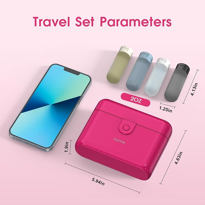 Travel Bottles TSA 4x2oz With Case Leak-Proof Hot Pink | Durable ABS hard case, press-to-unlock, 4 individual compartments, wide-mouth bottles for easy fill, leak-proof seals - Image 2