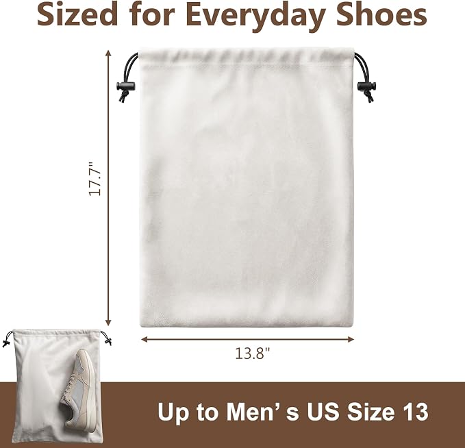 6 PCS Flannel Cloth Shoe Bags for Travel & Packing for Women & Men | 17.7 x 13.8 in | Fits One Pair up to Men's US Size 13 | Drawstring | Dust Resistant | Washable & Reusable | Closet Storage - Image 4