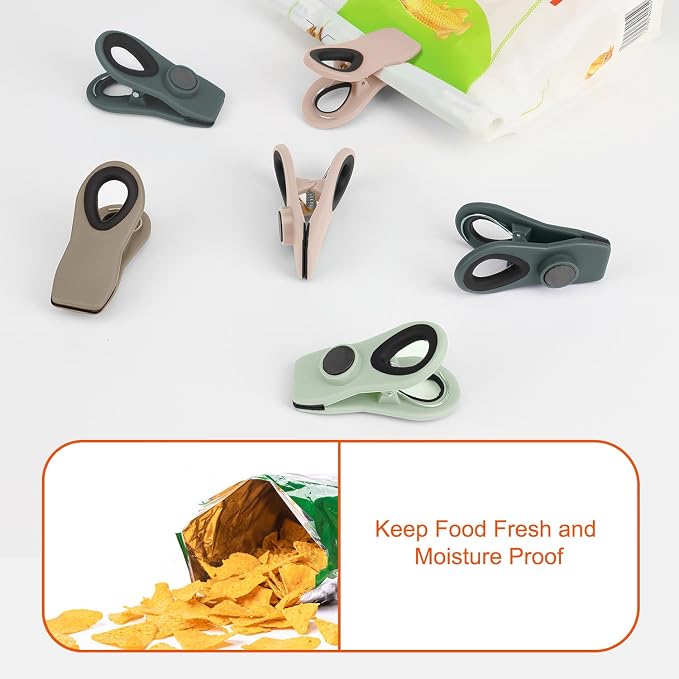 Chip Clips, Magnetic Bag Clips with Air Tight Seal for Food Storage, 16 Pieces, Neutral Color - Image 7