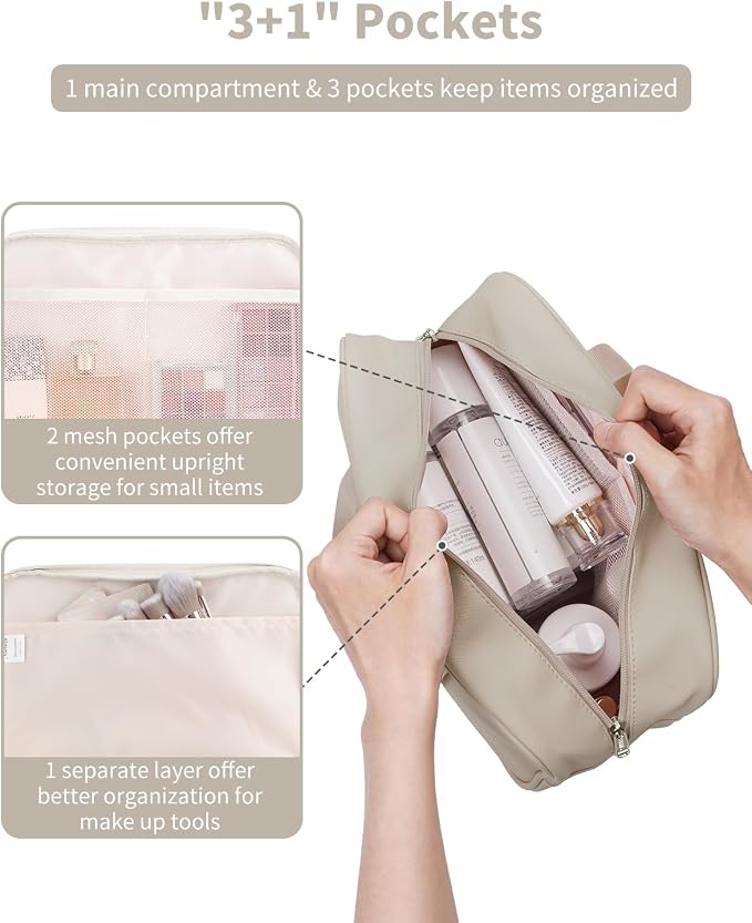 PU Leather Large Travel Toiletry Bag Women Toiletries Bag Skincare Bag Makeup Bag Organizer Make up bag Cosmetic Bag Medicine Bag for Girls (Large, Brown) - Image 2