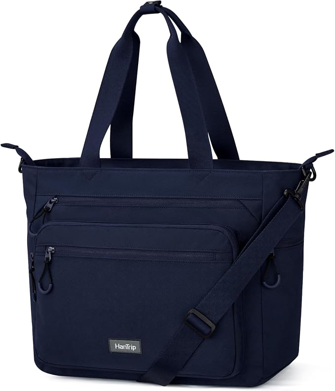 HanTrip Large Laptop Tote Bag with Luggage Sleeve for Travel Work,Navy Blue | 16.5 Inch Laptop Sleeve, 31L Zippered Tote Bags, Water Resistant, Water Bottle Pocket, Detachable Adjustable Shoulder Strap by HanTrip