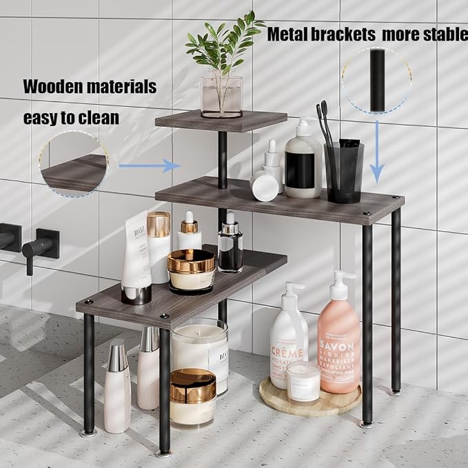 3 Tier Adjustable Countertop Organizer Corner Shelf | Countertop Organizer and Storage Rack for Kitchen, Bathroom, Over Sink, Coffee Bar, Spice Rack, Dresser Table - Image 4