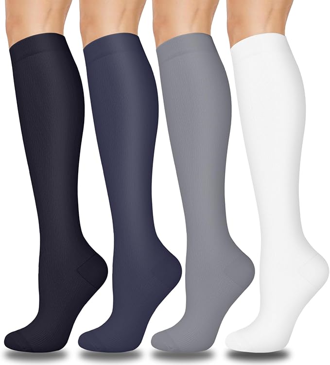 Aoliks Compression Socks for Women and Men 4 Pairs, Mild Support | Long Knee High Stockings for Nurses Running Travel Flying Pregnancy Athletic 15-20 mmHg by Aoliks