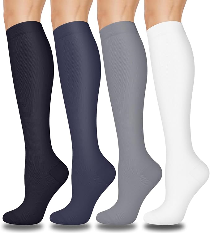 Aoliks Compression Socks for Women and Men 4 Pairs, Mild Support | Long Knee High Stockings for Nurses Running Travel Flying Pregnancy Athletic 15-20 mmHg by Aoliks