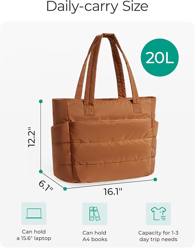 BAGSMART Tote Bag for Women, Lightweight Puffy Tote Bag with Compartments Shoulder Bag Handbag for Travel, Work, Gym | Lightweight - Image 3
