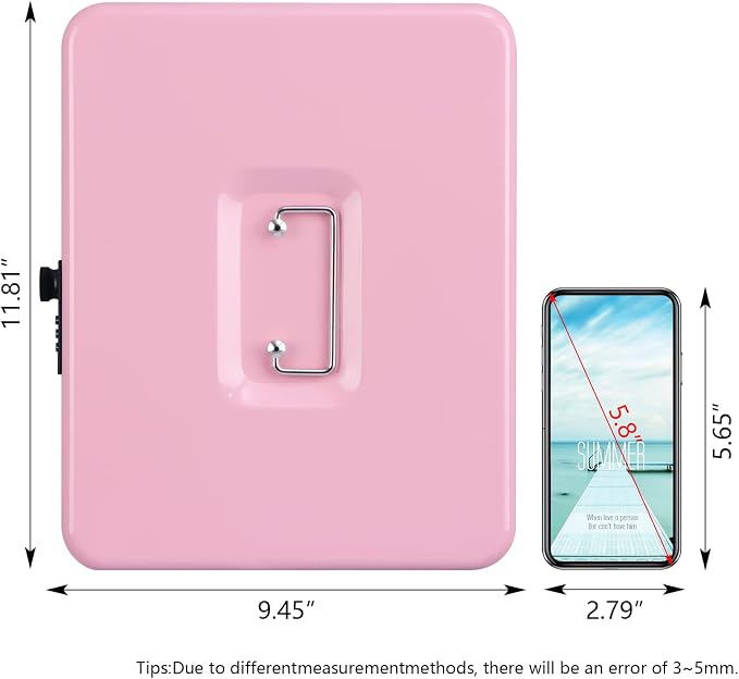 KYODOLED Metal Cash Box with Combination Lock Money Box for Cash Safe Metal Box with Money Tray for Security Lock Box 11.81"x 9.45"x 3.54" Pink X Large - Image 3
