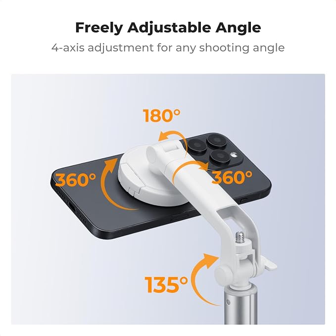 K&F CONCEPT 72" Selfie Stick for iPhone, Magnetic Phone Tripod, White | Clip & Magnetic, Remote, 1s Open & Close, Compatible with iPhone 17-12 Osmo Pocket 4/3 Luna Ultra, X97C6 - Image 5