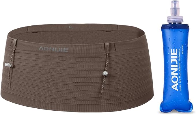 AONIJIE Running Belt with 250ml Soft Flask for Women and Men Lightweight & Non-slip Black Fanny Pack Fits All Size Phones Passport and More (Brown, XL) by AONIJIE