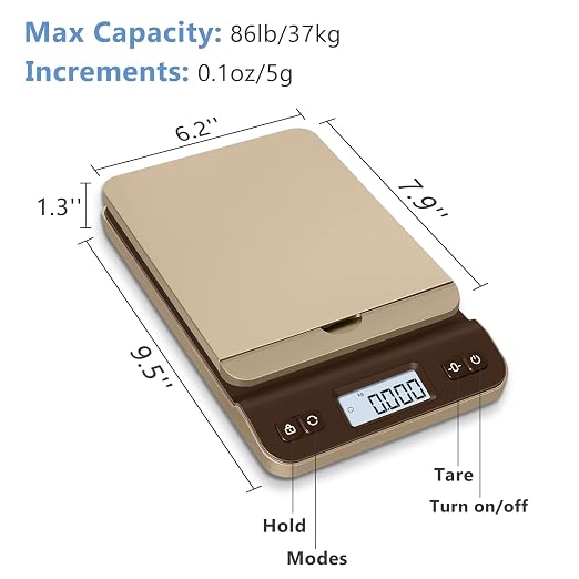 QP Digital Shipping Postal Scale, 86lb/0.1oz Accuracy Postage Scale with Hold/Tare Function, LCD Display, Flip-up Holder Package Scale, UPS Postal Scale for Packages, Battery & Tape Measure Included - Image 3