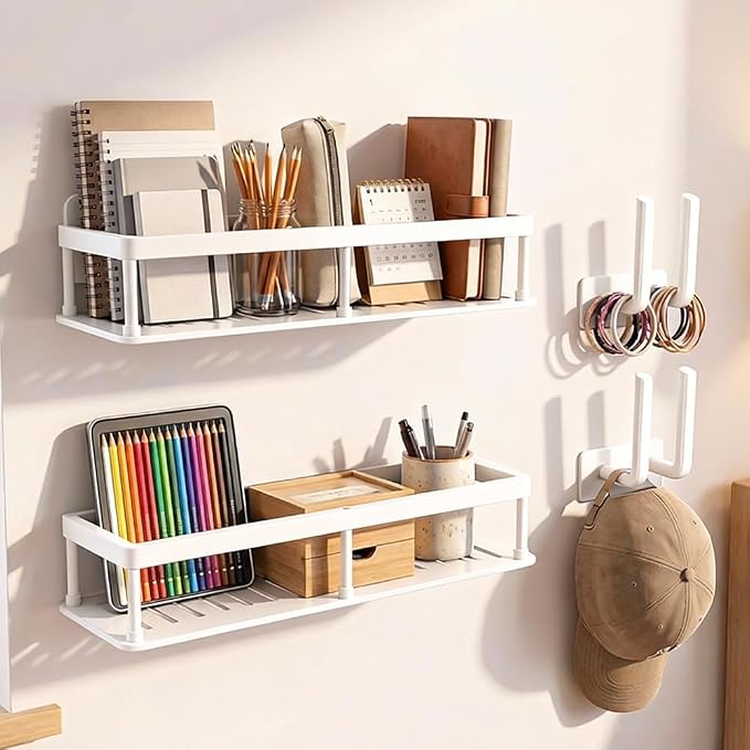2pc Wall Mounted Floating Shelf, Detachable Storage Rack,No Drill Shelves for Wall,Floating Shelves Damage-Free Expand Walls Space for Living Room Kitchen Bathroom (4, White) - Image 8