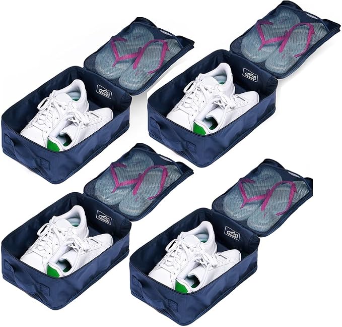Travel Shoe Bags, Foldable Waterproof Shoe Pouches Organizer-Double Layer (4 Navy Shoe Bag) by JJ+POWER