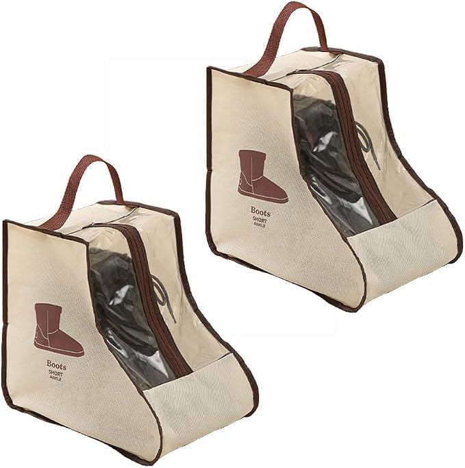 Travel Shoe Bags Tall/Short Boots Storage Bags Dust-proof Shoe Storage Organizer Shoe Pouch with Zipper for Travel and Daily (2 pack short beige) by Unknown
